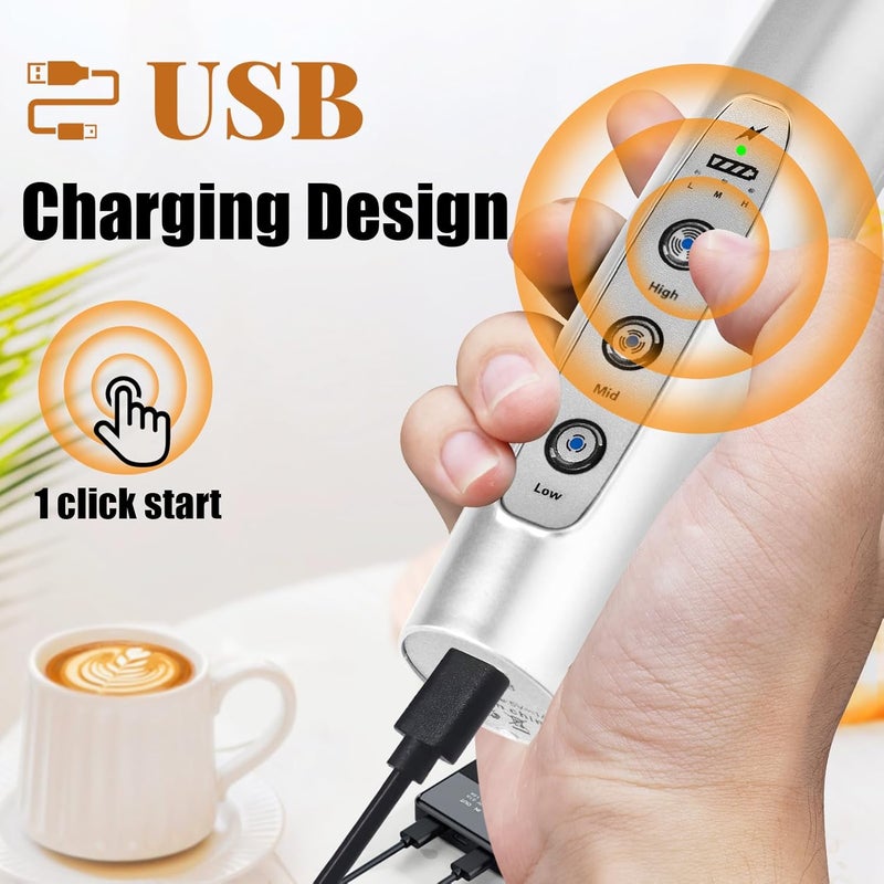 Nahida Silver Milk Frother Wand for Coffee, Frother Handheld Rechargeable Electric Whisk with 3 Heads 3 Speeds Drink Mixer Coffee Frother Foam Maker For Latte, Cappuccino, Hot Chocolate, Egg - Image 2